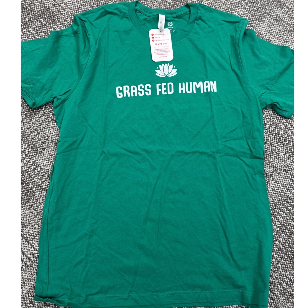 Grass Fed Human Graphic Green XL Vegan Vegetarian Humor